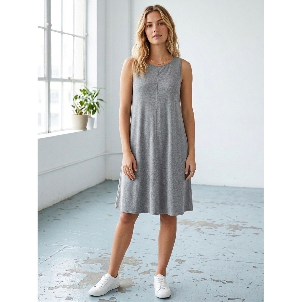 Uniqlo Gray Sleeveless A-Line Midi Dress Heather Gray Jersey Knit Size M 172126